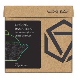 Elixings Organic Rama Tulsi Ocimum Tenuiflorum Loose Leaf Cut  Box  114 grams